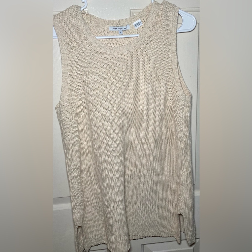 EIGHT EIGHT EIGHT Cream 100% Cotton Knit Sweater Vest Sleeveless‎ Shell Top L